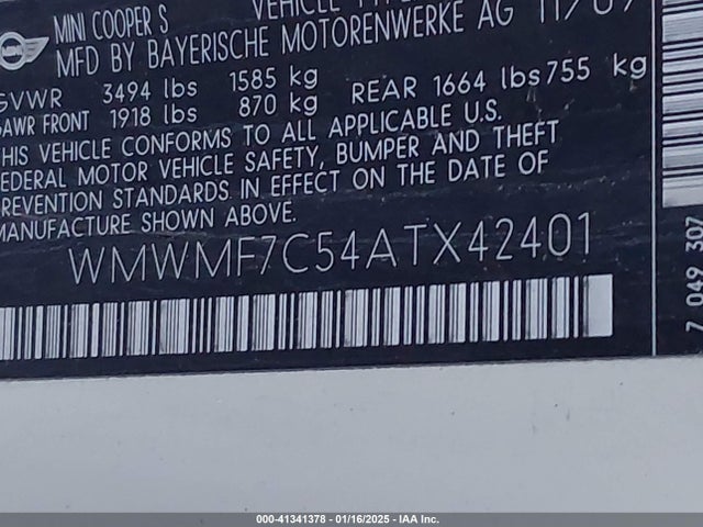 2010 MINI COOPER S WMWMF7C54ATX42401 Photo 8