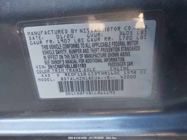Nissan Versa Sr Xtronic Cvt 2020 3N1CN8FV8LL861193 Image 9