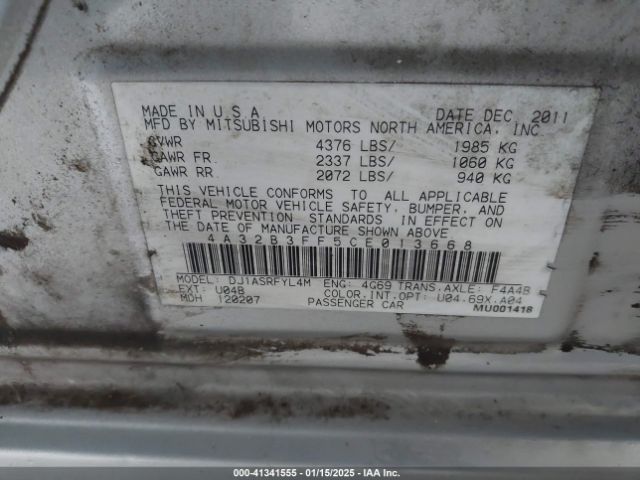 2012 MITSUBISHI GALANT 4A32B3FF5CE013668 Photo 8