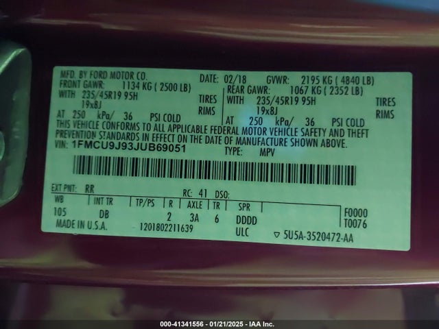 1FMCU9J93JUB69051 Ford Escape Titanium