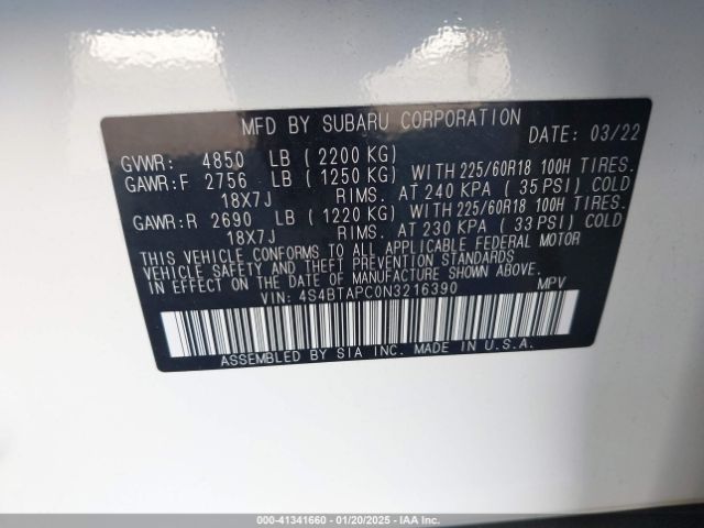 4S4BTAPC0N3216390 Subaru Outback Touring