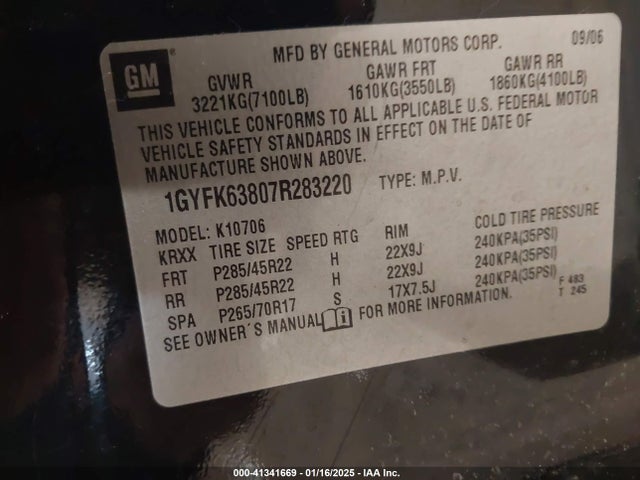 2007 CADILLAC ESCALADE 1GYFK63807R283220 Photo 8