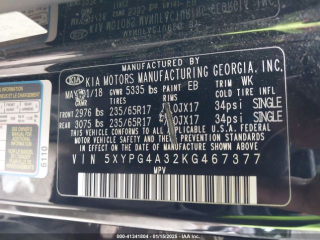 5XYPG4A32KG467377 KIA Sorento 2.4l L