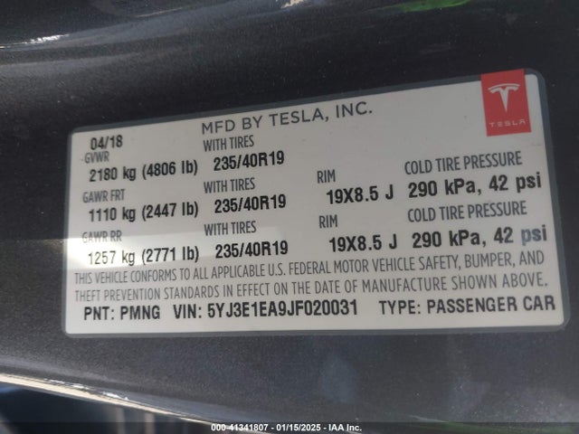 2018 TESLA MODEL 3 5YJ3E1EA9JF020031 Photo 8