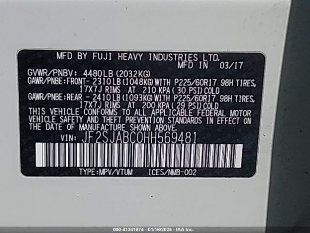 JF2SJABC0HH569481 Subaru Forester 2.5i