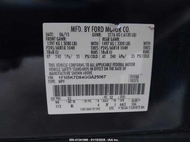 Ford EXPLORER XLT 2016 1FM5K7D84GGA25067 Image 9