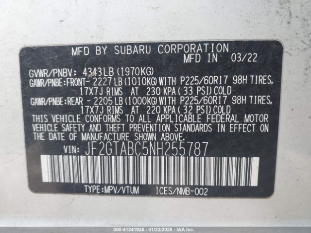 2022 SUBARU CROSSTREK JF2GTABC5NH255787 Photo 8