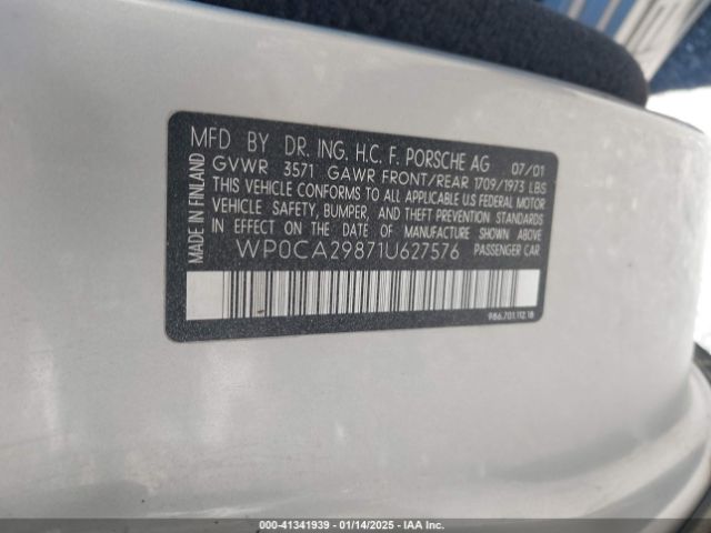 2001 PORSCHE BOXSTER WP0CA29871U627576 Photo 8