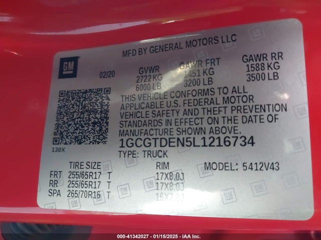 1GCGTDEN5L1216734 Chevrolet lg2 - di: direct injection, vvt: variable valve timing, alum, var2, gen2