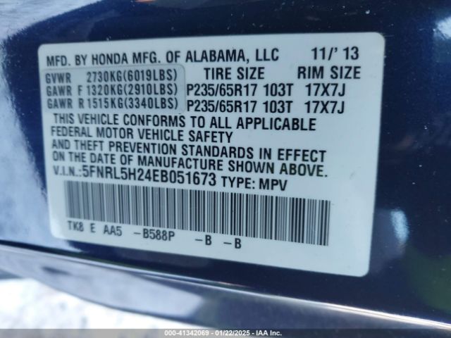 5FNRL5H24EB051673 Honda ODYSSEY LX