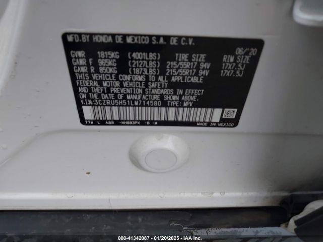 3CZRU5H51LM714580 Honda Hr-v 2wd Ex