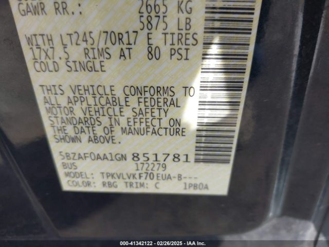 5BZAF0AA1GN851781 Nissan Nv Passenger Nv3500 Hd Sl V8