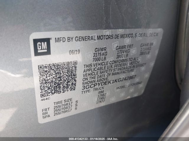 3GCPYDEK1KG242867 Chevrolet Silverado 1500 Lt