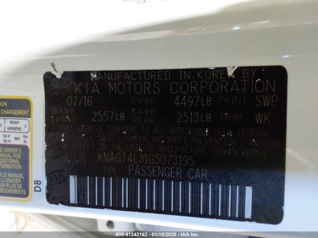 KNAGT4L31G5073195 KIA Optima Lx