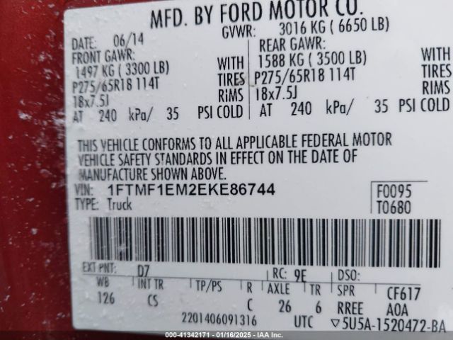 1FTMF1EM2EKE86744 Ford F-150 Stx