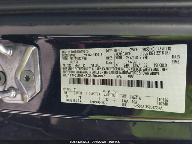 1FMCU0GX5GUB03997 Ford ESCAPE SE