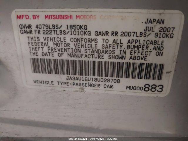 2008 MITSUBISHI LANCER JA3AU16U18U028708 Photo 8