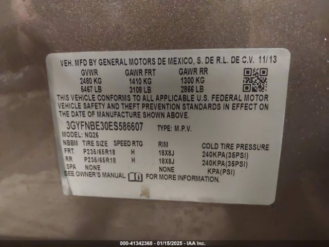 3GYFNBE30ES586607 Cadillac Srx Luxury Collection