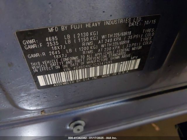4S4BSANC7G3247595 Subaru Outback 2.5i Limited