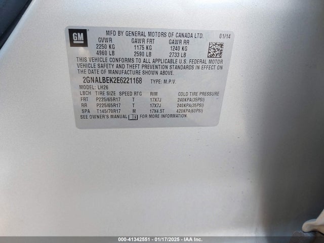 Chevrolet EQUINOX 1LT 2014 2GNALBEK2E6221168 Image 9