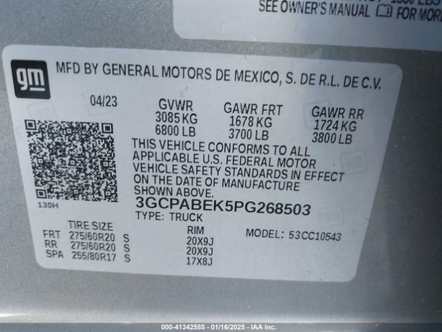 3GCPABEK5PG268503 Chevrolet Silverado 1500 2wd  Short Bed Custom
