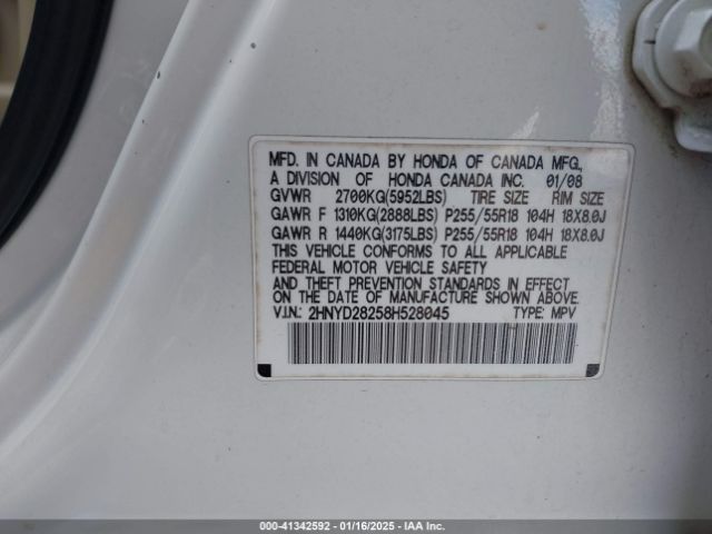2008 ACURA MDX 2HNYD28258H528045 Photo 8