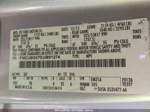 1FMCU9GX7EUB91274 Ford 2014