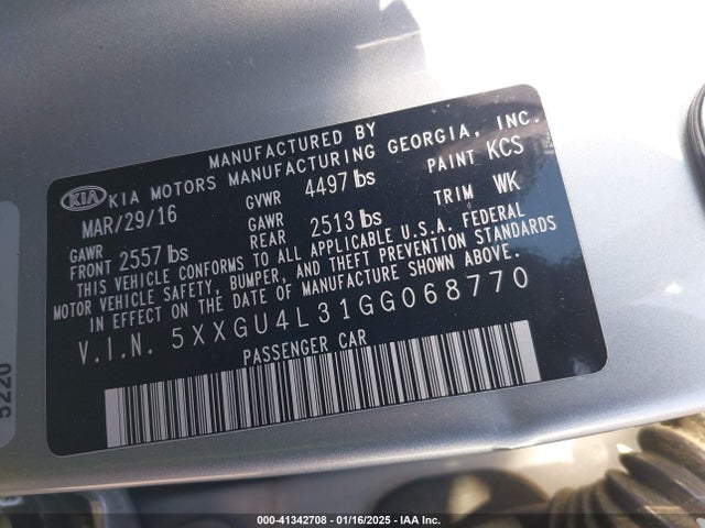 KIA OPTIMA EX 2016 5XXGU4L31GG068770 Image 9