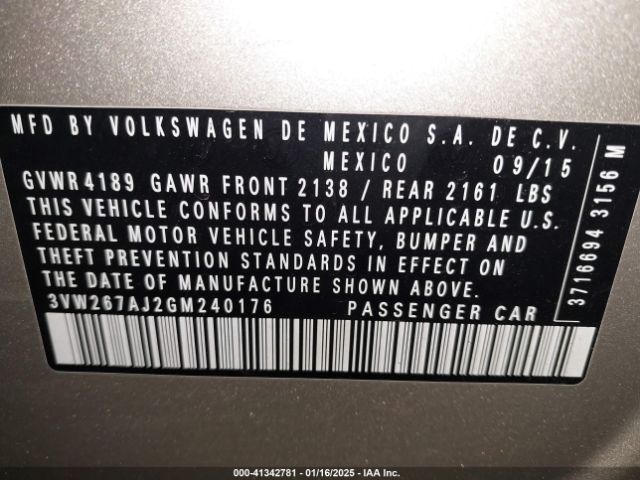 3VW267AJ2GM240176 Volkswagen Jetta 1.4t S