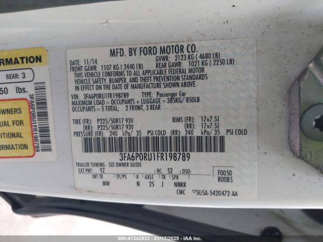 3FA6P0RU1FR198789 Ford Fusion Hybrid Titanium