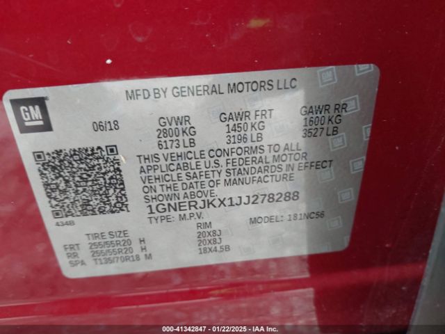 1GNERJKX1JJ278288 Chevrolet Traverse Rs