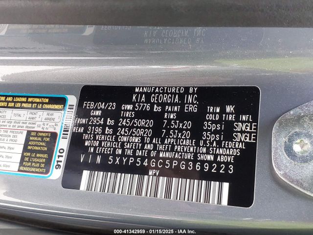 5XYP54GC5PG369223 KIA Telluride Sx