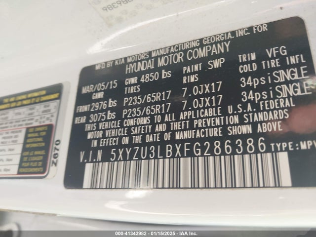 5XYZU3LBXFG286386 Hyundai Santa Fe Sport 2.4l