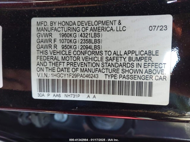 1HGCY1F29PA046243 Honda ACCORD LX