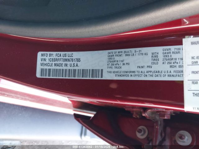 1C6SRFFT8MN761765 RAM 1500 Big Horn  4x4 5'7 Box