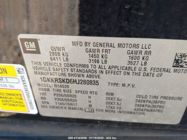 1GKKRSKD6HJ280835 GMC Acadia Limited