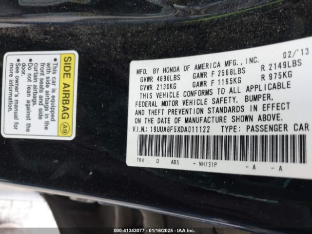 2013 ACURA TL 19UUA8F5XDA011122 Photo 8