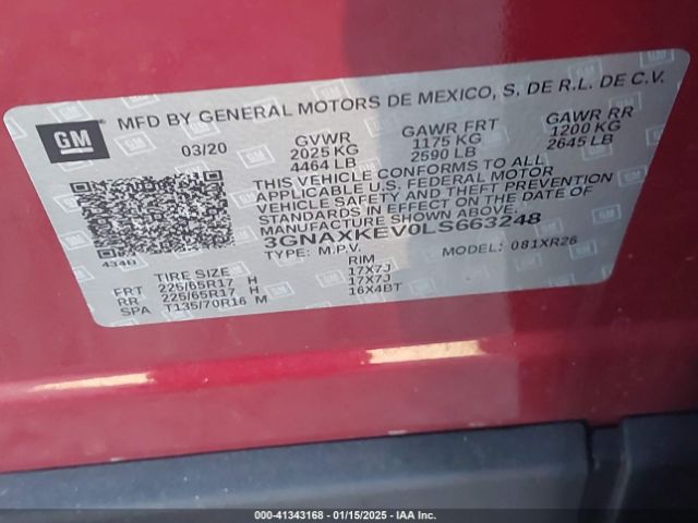 3GNAXKEV0LS663248 Chevrolet Equinox Fwd Lt 1.5l Turbo