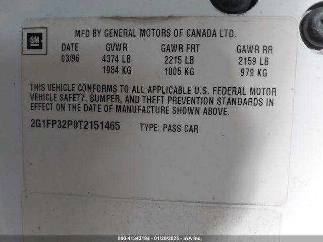 Продаж на аукціоні авто 1996 Chevrolet Camaro Z28, vin: 2G1FP32P0T2151465, номер лоту: 41343184