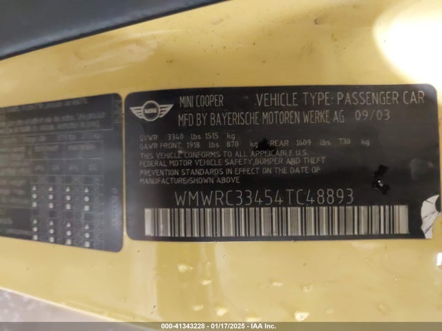2004 MINI COOPER WMWRC33454TC48893 Photo 8
