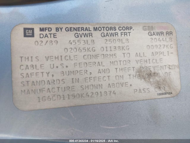 1989 CADILLAC DEVILLE 1G6CD1150K4291874 Photo 8
