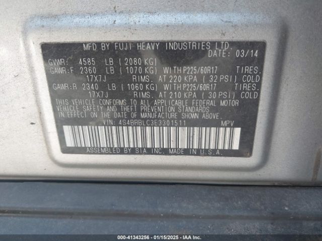 4S4BRBLC3E3301511 Subaru Outback 2.5i Limited
