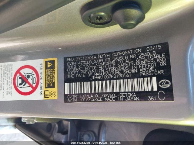 JTHBK1GG7F2190161 Lexus ES 350