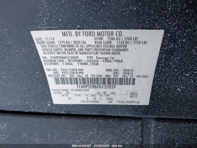 Ford TAURUS SEL 2015 1FAHP2E86FG135059 Image 9