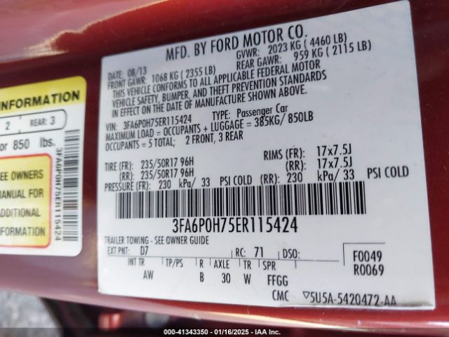 3FA6P0H75ER115424 Ford FUSION SE