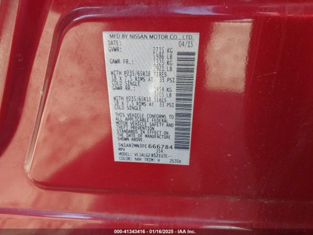 5N1AR2MN3FC666784 Nissan Pathfinder Sl