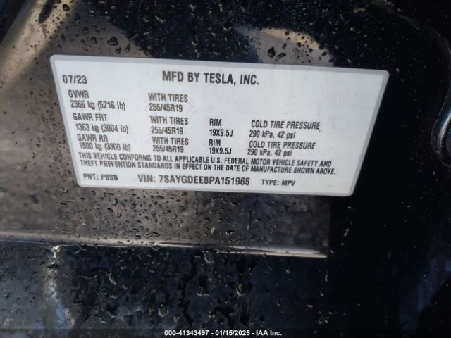 7SAYGDEE8PA151965 Tesla Model Y Awd/long Range Dual Motor All-wheel Drive