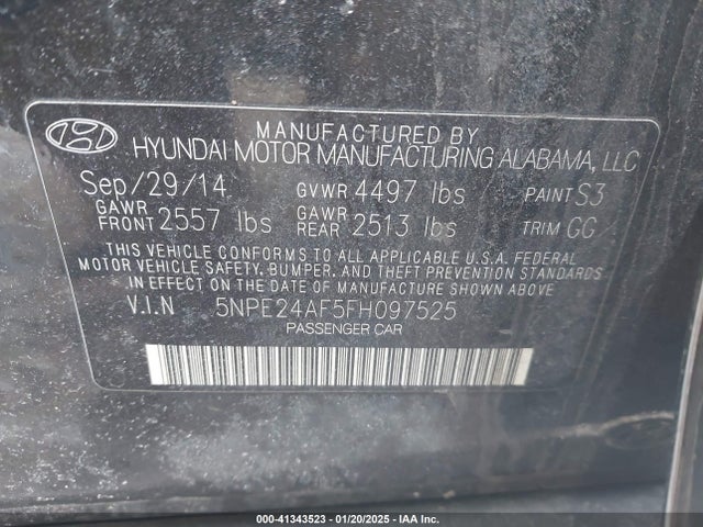 Hyundai SONATA SE 2015 5NPE24AF5FH097525 Image 9