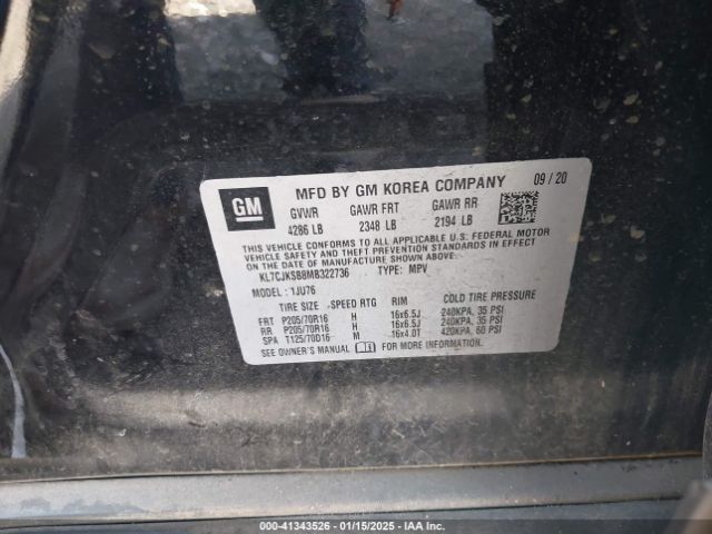 KL7CJKSB8MB322736 Chevrolet Trax Fwd Ls