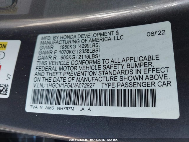 Honda Accord Ex-l 2022 1HGCV1F54NA072927 Image 9